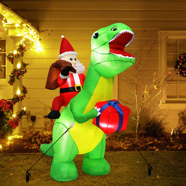 Santaco Christmas Inflatables Outdoor Claus Riding Dinosaur Lights Dcor Seasonal Decorations