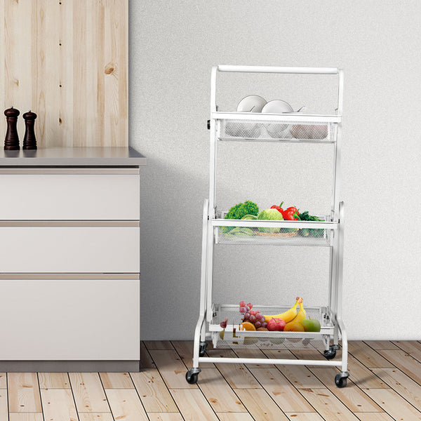 Levede 3 Tier Kitchen Trolley Cart Swivel White Colour Kitchen Carts