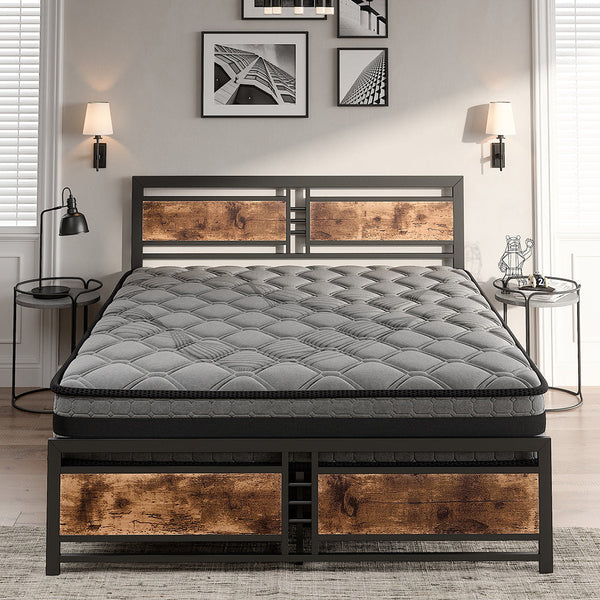 Metal Bed Frame Mattress Base Set Wood Queen Queen Bed Frames