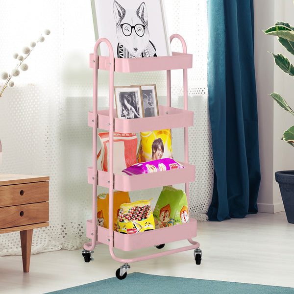 Levede 4 Tier Kitchen Trolley Cart Pink Storage Rolling Organizer For Home Office Kitchen Carts