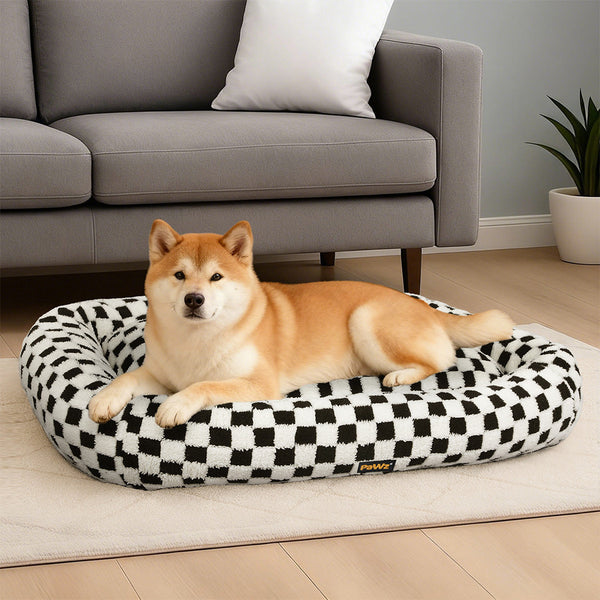 Pawz Dog Bed Calming Pet Plush Soft Washable 90Cm X 60Cm 11Cm Black And White Pet Beds