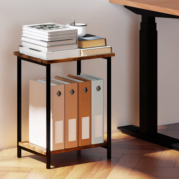 Levede Side Table 2 Tier Industrial Vintage End Storage Shelf Nightstand Brown & Black Side Tables