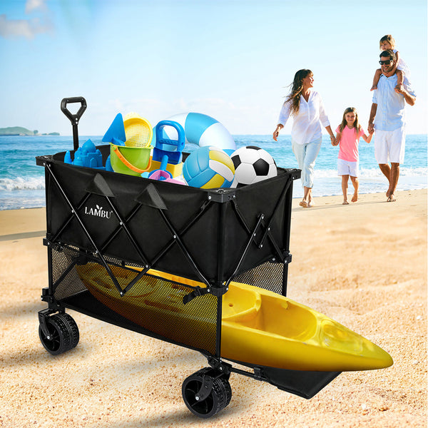 Lambu Folding Wagon Cart Double Shelves Wheelbarrows Carts Wagons