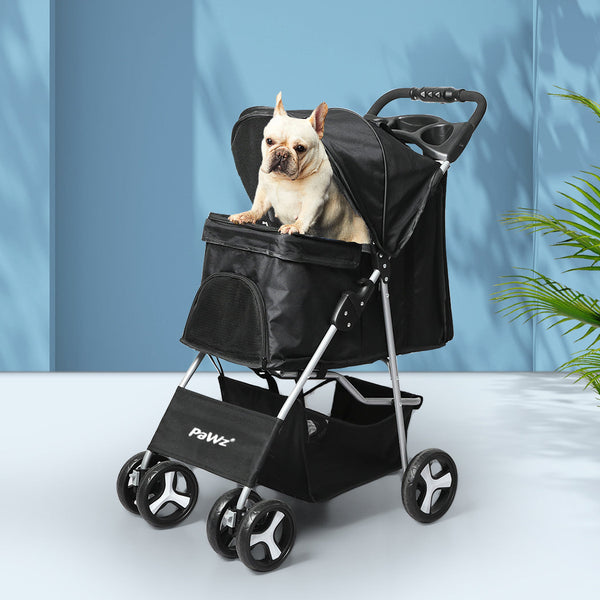 Pawz 4 Wheels Pet Stroller Dog Cat Cage Black Convenient And Comfortable Travel For Pets Dog Strollers