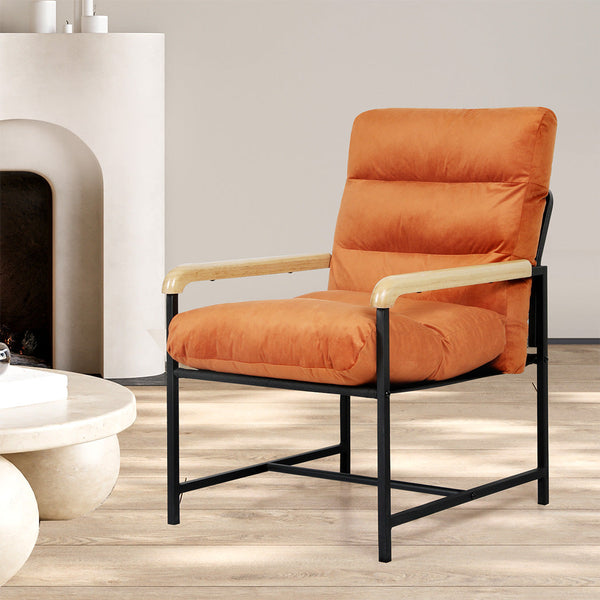 Levede Metal Framed Lounge Chair Velvet In Orange Loungers