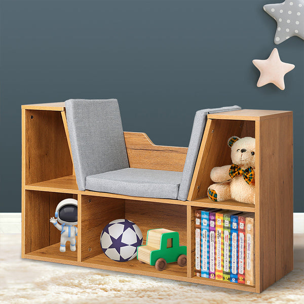 Levede Kids Bookcase Toys Box Shelf Brown Kids Bookshelves