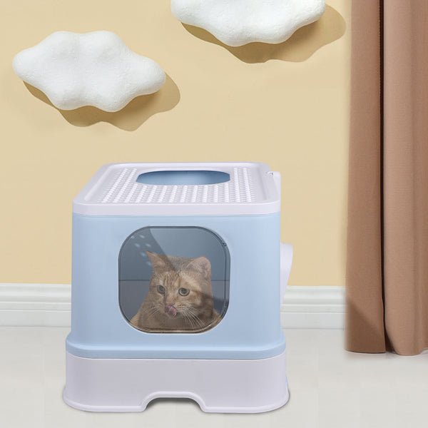 Pawz Cat Litter Box Fully Enclosed Kitty Blue Litter Trays