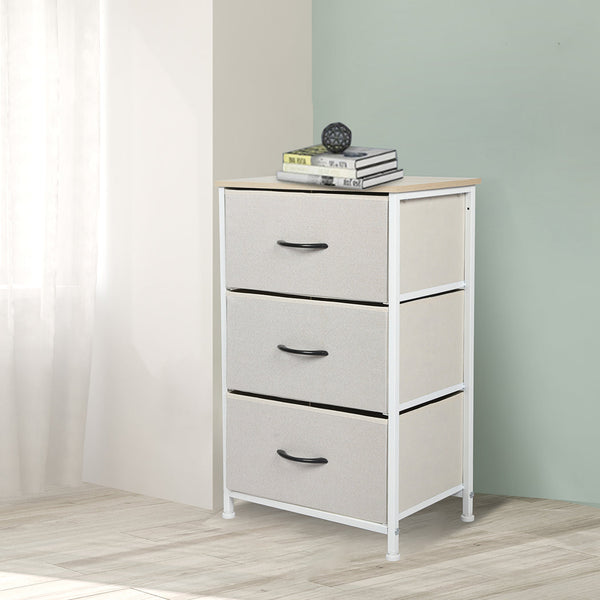 Levede Chest Of 3 Drawers Bedside Table Beige Modern Storage Nightstand Dressers & Chests Of Drawers