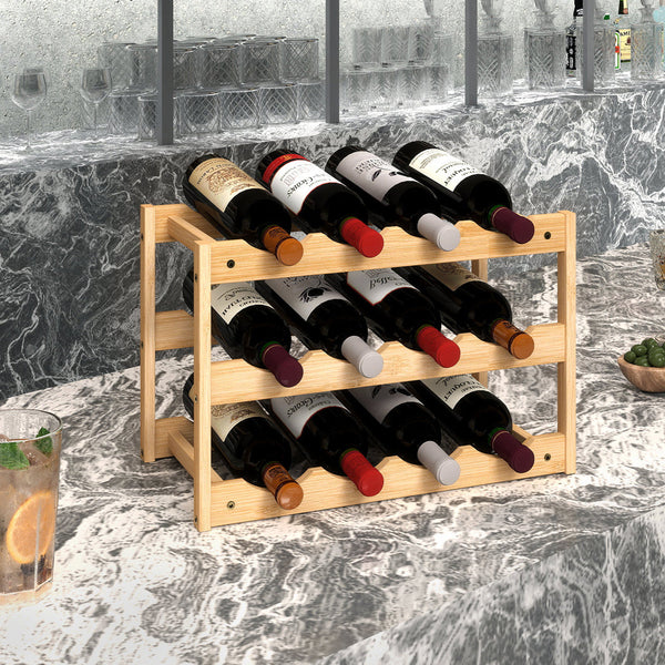 Toque Natural Bamboo Wine Rack 12 Bottle Capacity Racks