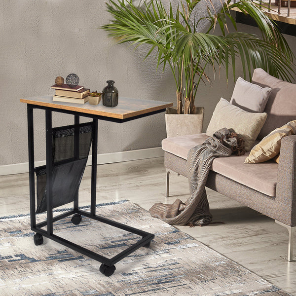 Levede Side Table Mobile Coffee Tables Brown Back Side Tables