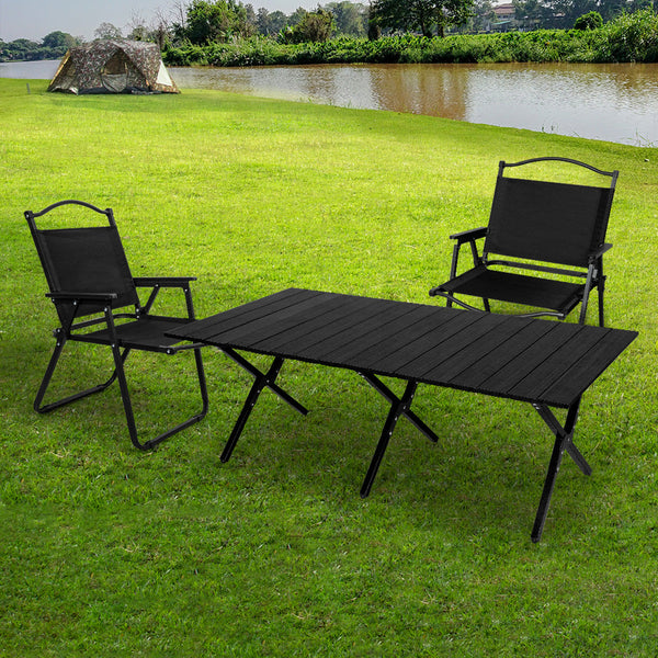 Levede Folding Camping Table And Chair Set Black Portable Outdoor Furniture For Picnic Or Travel Camping Tables