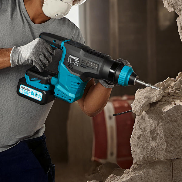 Traderight 21V Cordless Rotary Hammer Drill Tool Set Black Blue Drills