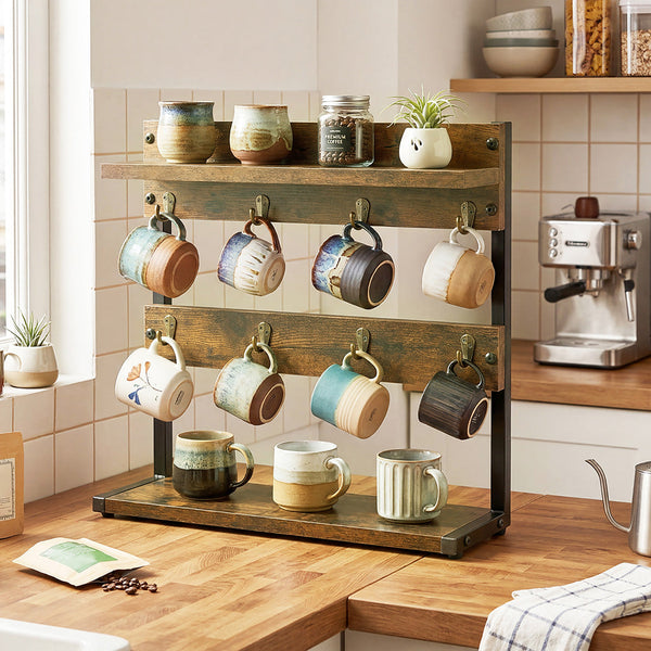 Levede 2 Tier Industrial Mug Holder Stand With 8 Hooks & Shelf Other Kitchen Storage