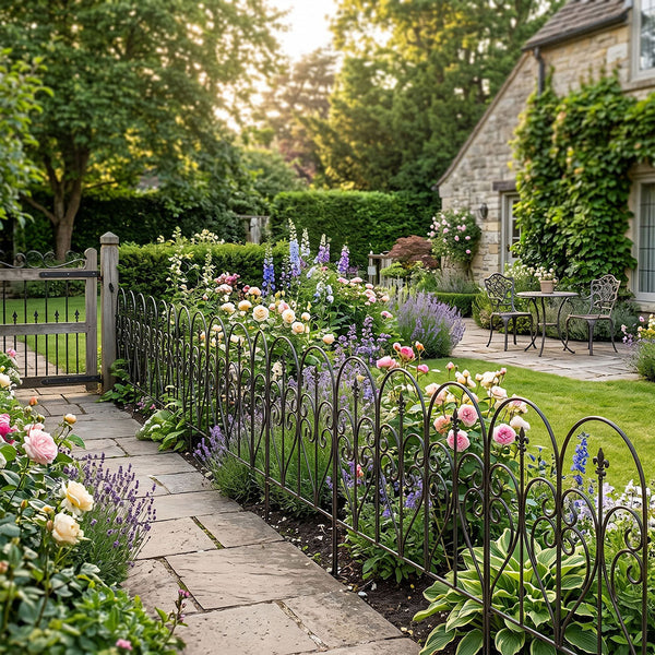 Mountview 5 Panel Decorative Garden Fence Black Steel Animal Barrier Garden Edging & Borders