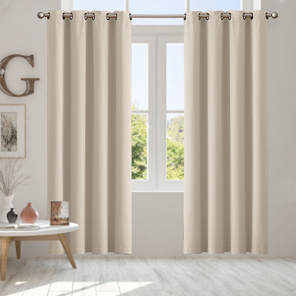 2X Blockout Curtains Panels 3 Layers Beige Curtains & Drapes