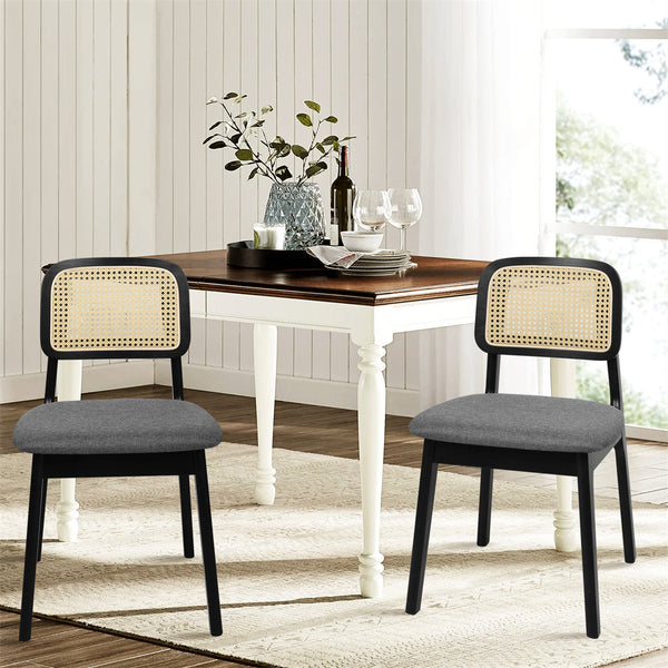Levede 2X Dining Chair Wood Rattan Armless Black Dining Chairs