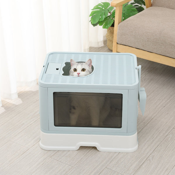 Pawz Foldable Cat Litter Box Tray Enclosed Blue Compact And Convenient For Cats Litter Trays