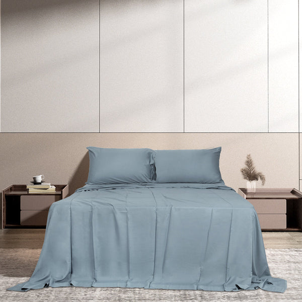 Dreamz 4Pcs Double Size 100% Bamboo Bed Sheet Set Grey Soft Breathable Hypoallergenic Sheets