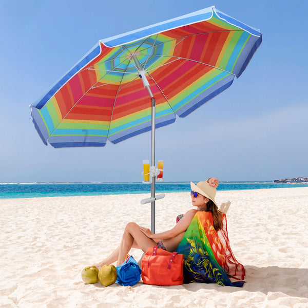 2M Colorful Outdoor Beach Umbrella Sand Shade For Sunny Coastal Relaxation Patio Umbrellas