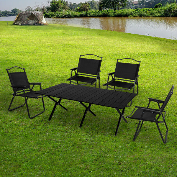 Levede Folding Camping Table Chair Set Black Camping Furniture