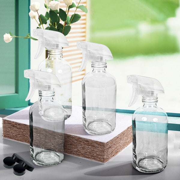 4X 500Ml Clear Glass Spray Bottles Trigger Watering Cans & Spray Bottles