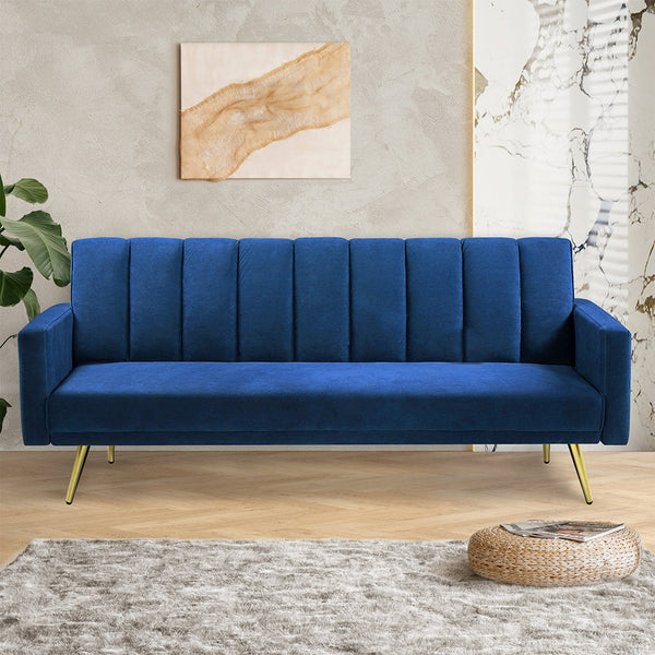 Levede Sofa Bed Convertible Velvet Lounge Recliner Couch Sleeper 3 Seater Blue Sofa Beds