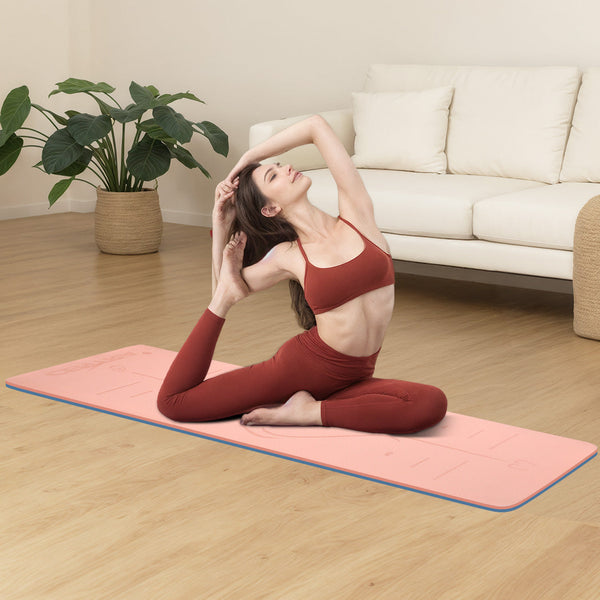 Centra Yoga Mat Dual Colour Body Position Lines Pink Mats & Non Slip Towels