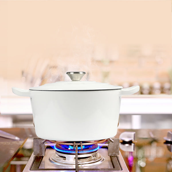 Toque 4L Enamel Dutch Oven Pot In White Colour Casserole Pans