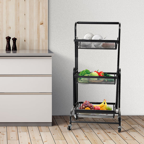 Levede 3 Tier Kitchen Trolley Cart Swivel Black Colour Kitchen Carts