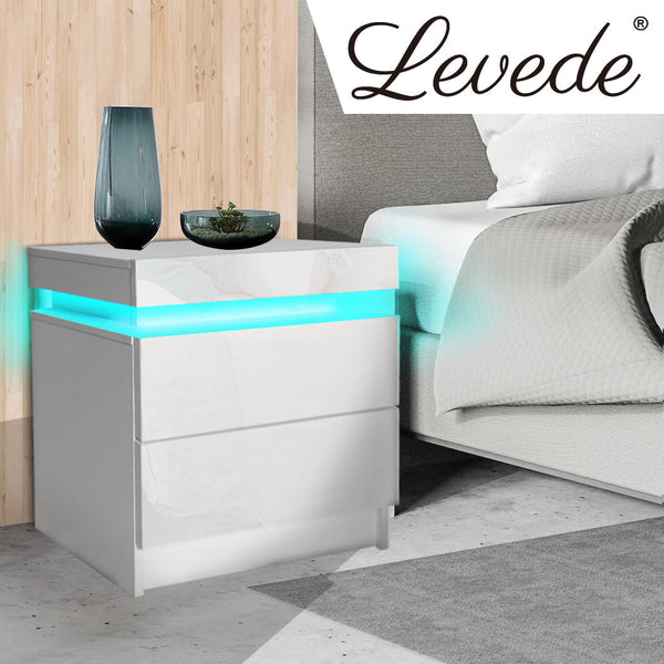 Levede Rgb Led Side White Bedside Tables