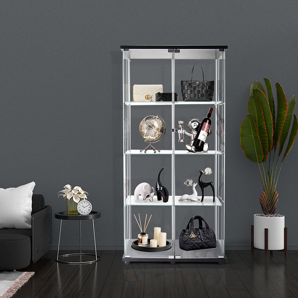 164Cm Glass Display Cabinet 2 Doors Storage Showcase Elegant Home Decor Piece Cabinets & Cupboards