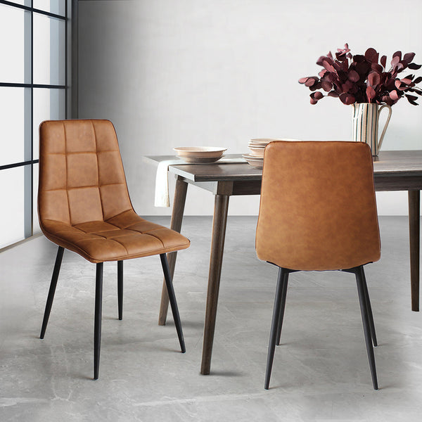 Levede 4X Kitchen Brown Faux Leather Dining Chairs