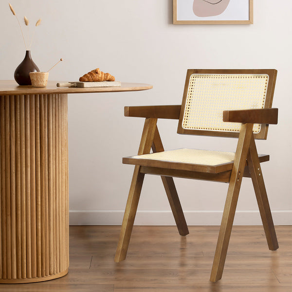Levede 6X Walnut Wicker Armchair Dining Chair Dining Chairs