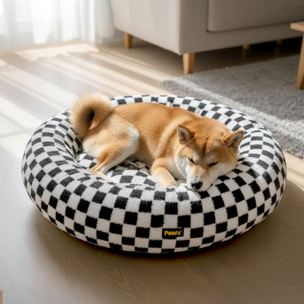 Pawz Circular Plush Dog Cosy Bed Calming Pet 70Cm X 11Cm Black And White Pet Beds
