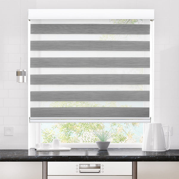 Marlow 1X Blackout Zebra Roller Blind Curtains 60X210cm Grey Curtains & Drapes