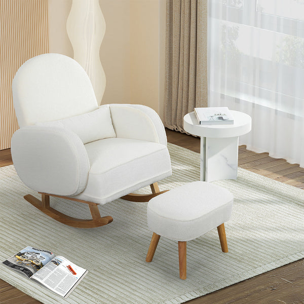 Levede Fleece Rocking Chair With Footstool Sofas Armchairs & Couches