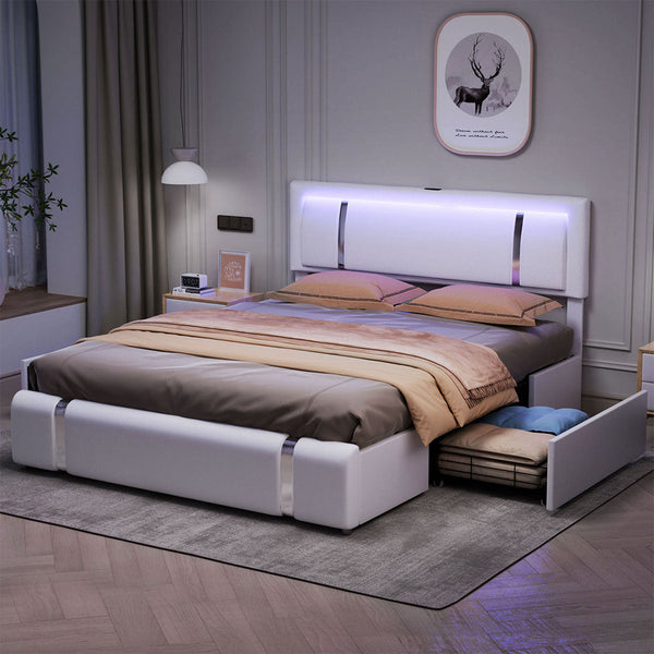 Levede Double Bed Frame With Adjustable Headboard White Headboards & Footboards
