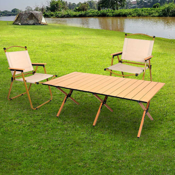 Levede Folding Camping Table Chair Set Oak Camping Tables