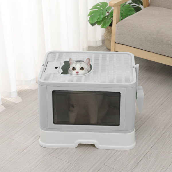 Pawz Foldable Cat Litter Box Tray Enclosed Grey Space Saving And Easy Clean Solution For Cats Litter Trays