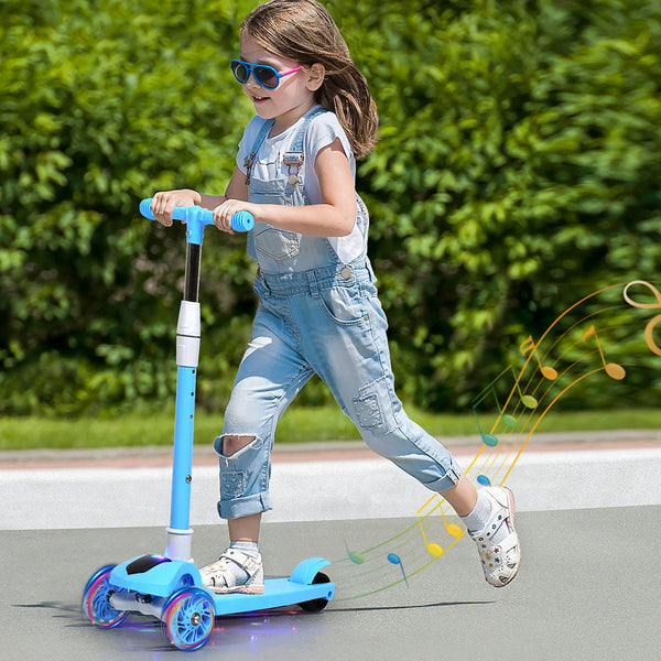 Bopeep Foldable Kids Scooter Led Music Blue Push Scooters