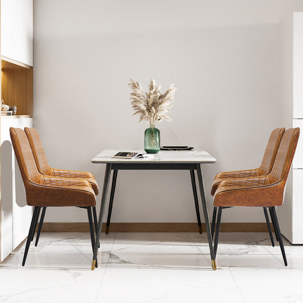 Set Of 4 Pu Faux Leather With Padded Seat Brown Dining Chairs