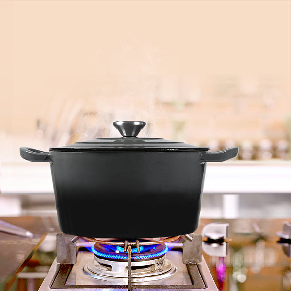 Toque 4L Enamel Dutch Oven Pot Cookware Black Casserole Pans