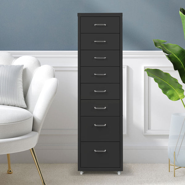 Levede 8 Drawer Filing Cabinet Office Storage Black Cabinets & Cupboards