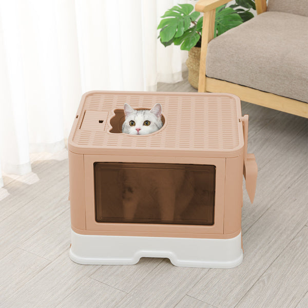 Pawz Foldable Cat Litter Box Tray Enclosed Pink Litter Trays
