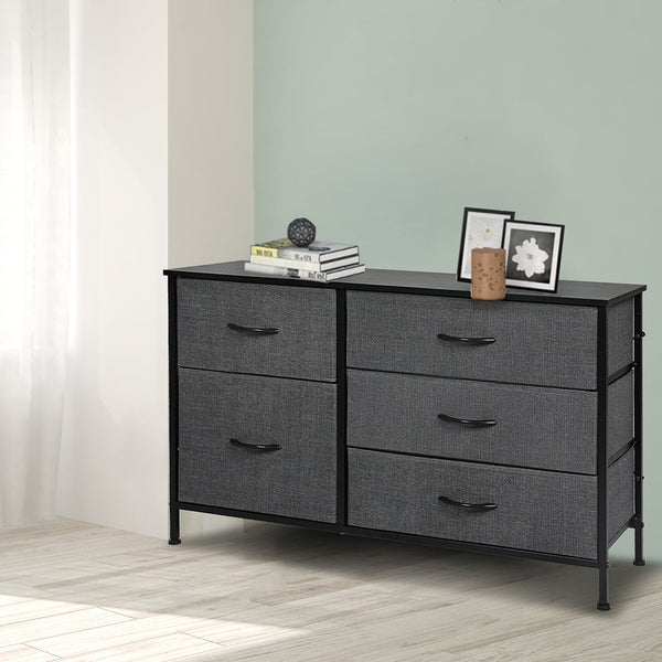 Levede Storage Cabinet Tower Chest 5 Drawers Dark Grey Cabinets & Cupboards