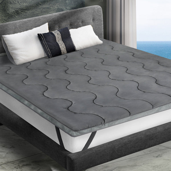 Dreamz Queen Bamboo Charcoal Fibre Pillowtop Mattress Topper Protector Mattress Toppers & Protectors