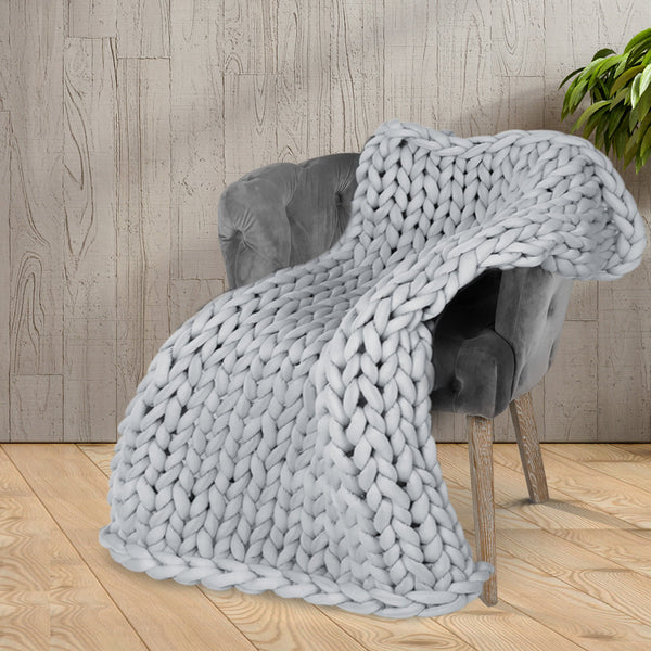 Dreamz Knitted Weighted Blanket Chunky Grey Kids Blankets