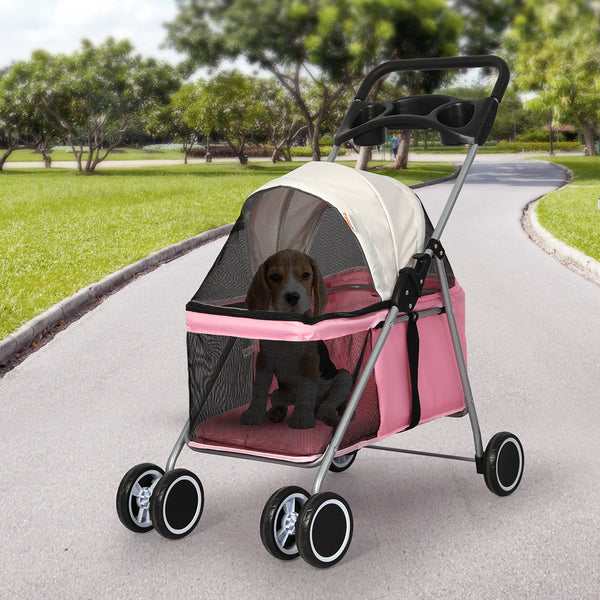 Pawz Pet Stroller Dog Cat Carrier Foldable Pink Dog Strollers