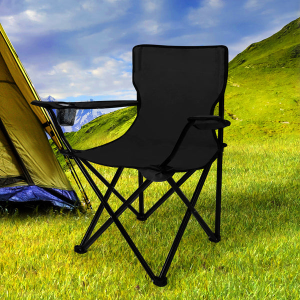 Levede Folding Arm Foldable Black Camping Chairs
