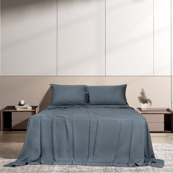 Dreamz 4Pcs Double Size 100% Bamboo Bed Sheet Set In Charcoal Colour Sheets